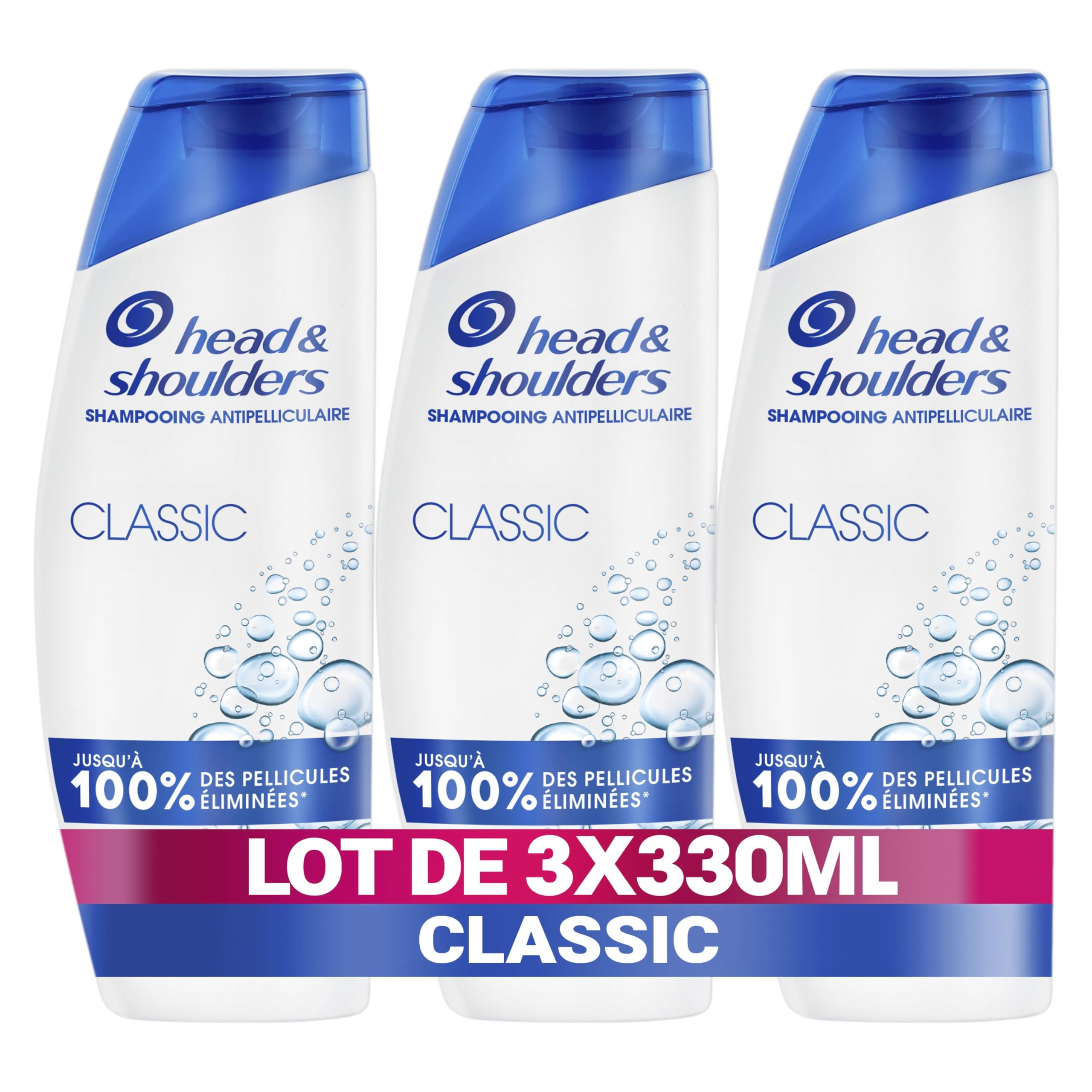 Head & Shoulders Classic Shampoing Antipelliculaire 12x330ml, Usage Quotidien, Jusqu'à 100% des Pellicules Éliminées, Cliniquement Prouvé, Tous Types de Cheveux et de Cuir Chevelu