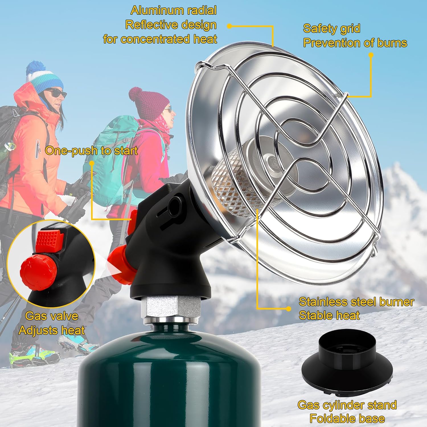 Portable Propane Heater for Camping, Cordless Outdoor Heater with Foldable Tank Holder Small Gas Heaters, Adjustable Radiant Camping Heaters for Tents, Patio, Winter Hiking, Ice Fishing & Hunting