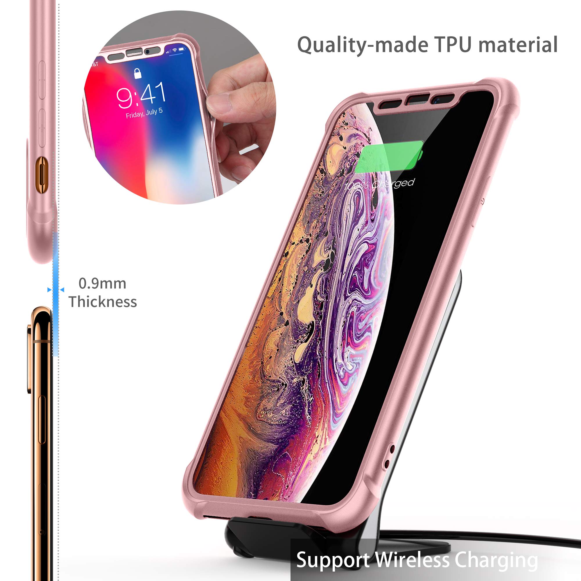 Custodia Protettiva Per IPhone XS/iPhone X - Cover In Vetro Temperato E TPU, Rosa, Antiurto - 3