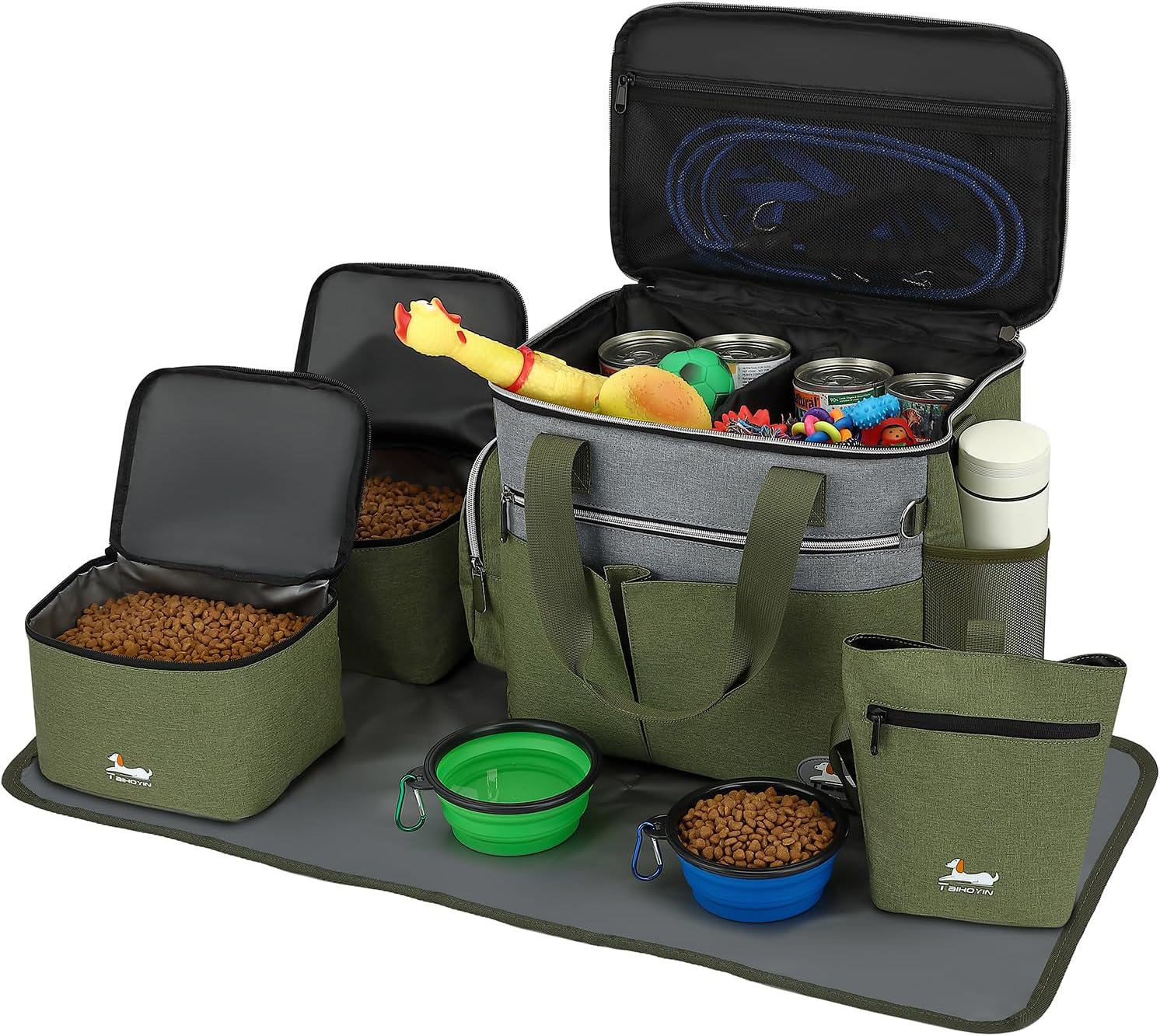 Taihoyin Pet Travel Bag Set: 7-Piece Kit for Road Trips & Camping
