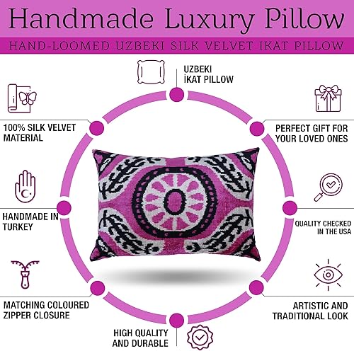 Miniatura 4 de Almohada decorativa hecha a mano con funda de cojín rellena de plumón, color rosa oscuro geométrico, funda de cojín lumbar de seda de terciopelo