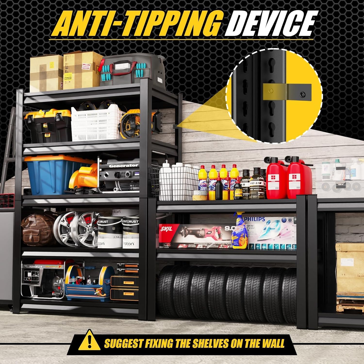 5-Tier Garage Shelving Heavy Duty, 2000LBS Garage Shelves, Adjustable Metal Shelving Unit, Garage Storage Shelves, Utility Storage Rack Shelf,Shelves for Garage Storage, Pantry, 72"H×36"W×16"D - Image 7