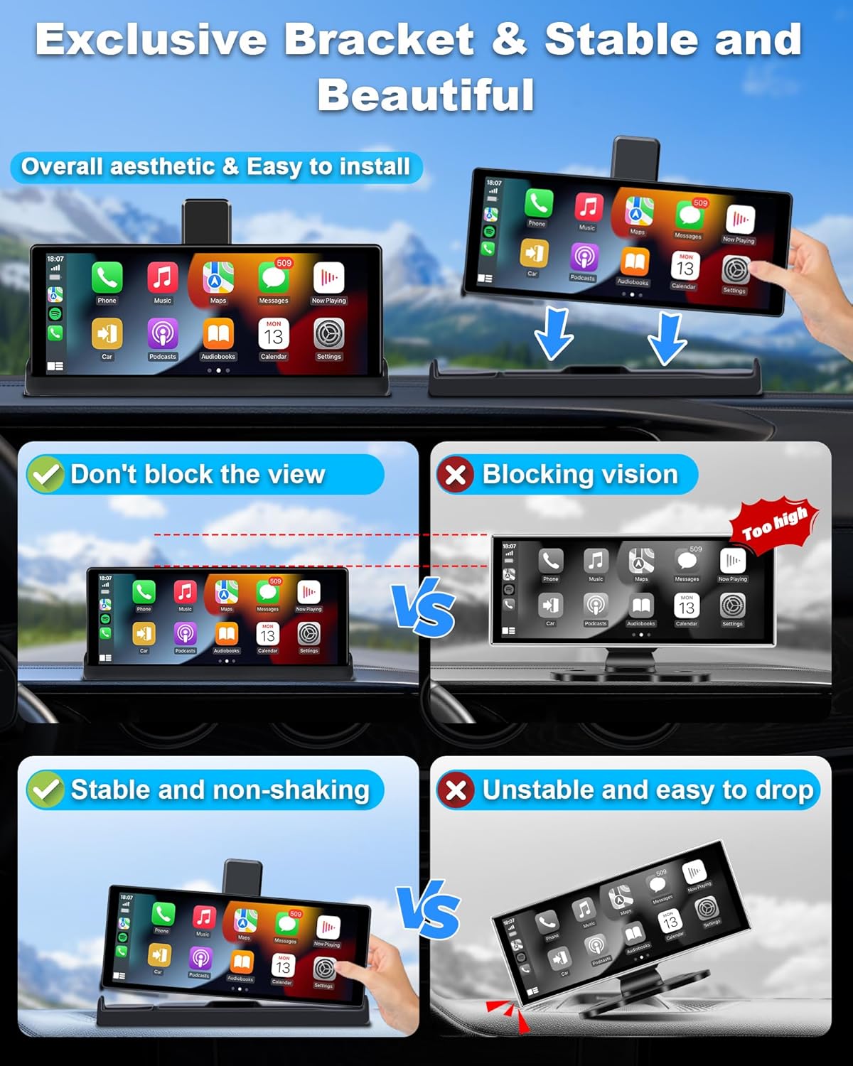 Exclusive bracket for stable mounting of the Vtopek Carplay display