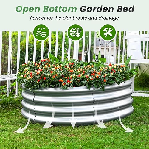 Miniatura 12 de Land Guard Kit de cama de jardín elevada galvanizada, maceta redonda grande galvanizada de metal galvanizado, cajas de jardín elevadas al aire libre