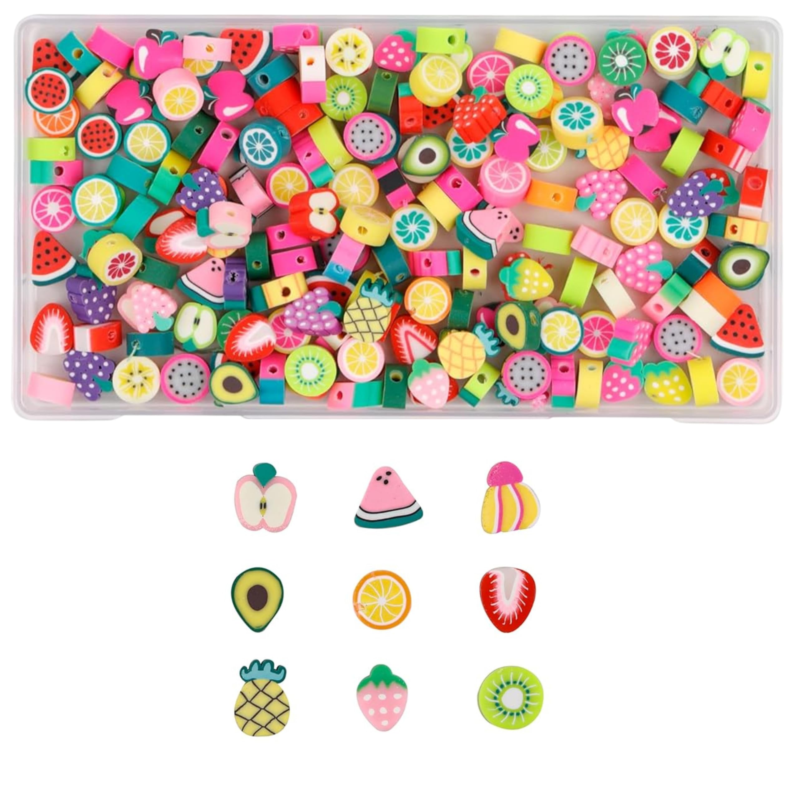 Ambitieux 100 Pcs Fruit Shape Rubber Beads for Jewelry Making | Soft Polymer Clay for Bracelets, Necklaces & DIY Crafts | Cute Colorful for Kids, Girls & Gifts (Fruit Beads)-picture-16