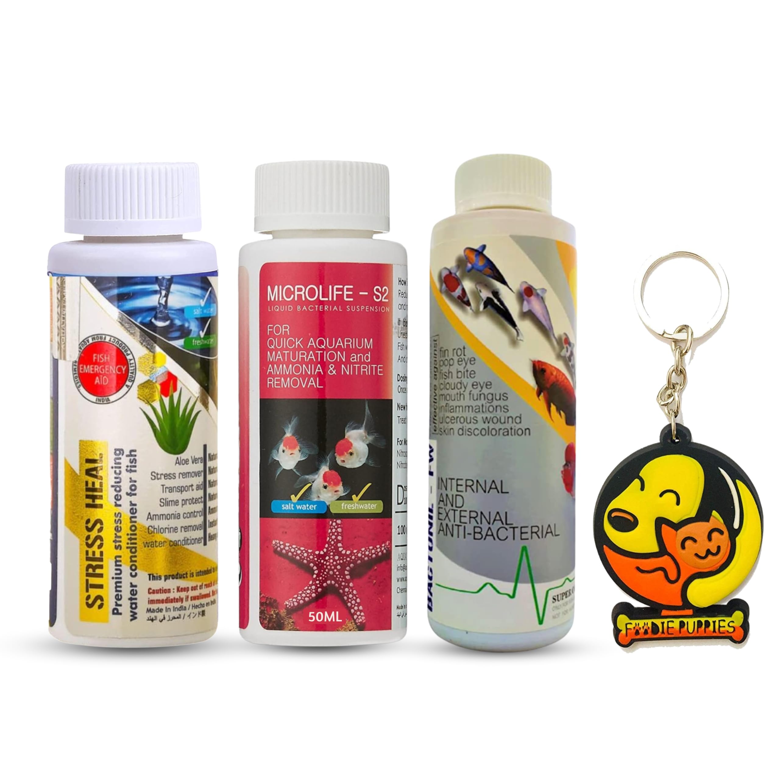Foodie Puppies Aquatic Remedies 3 in 1 Aquarium Medicine Combo - (MicroLife 50ml + Stress Heal 50ml + Bactonil 60ml) | Anti-Bacterial Effective Fish Skin Treatment for Fresh Water with Free Ring (B0D1MRYR72) Amazon Price History, Amazon Price Tracker