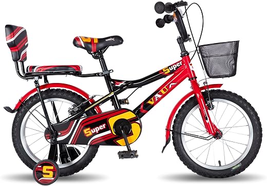 Vaux Super 16inch Cycle for Kids 4 to 6 Years with Sidewheels, Backseat & Basket, Cycle for Kids with Steel Frame & Tubula...