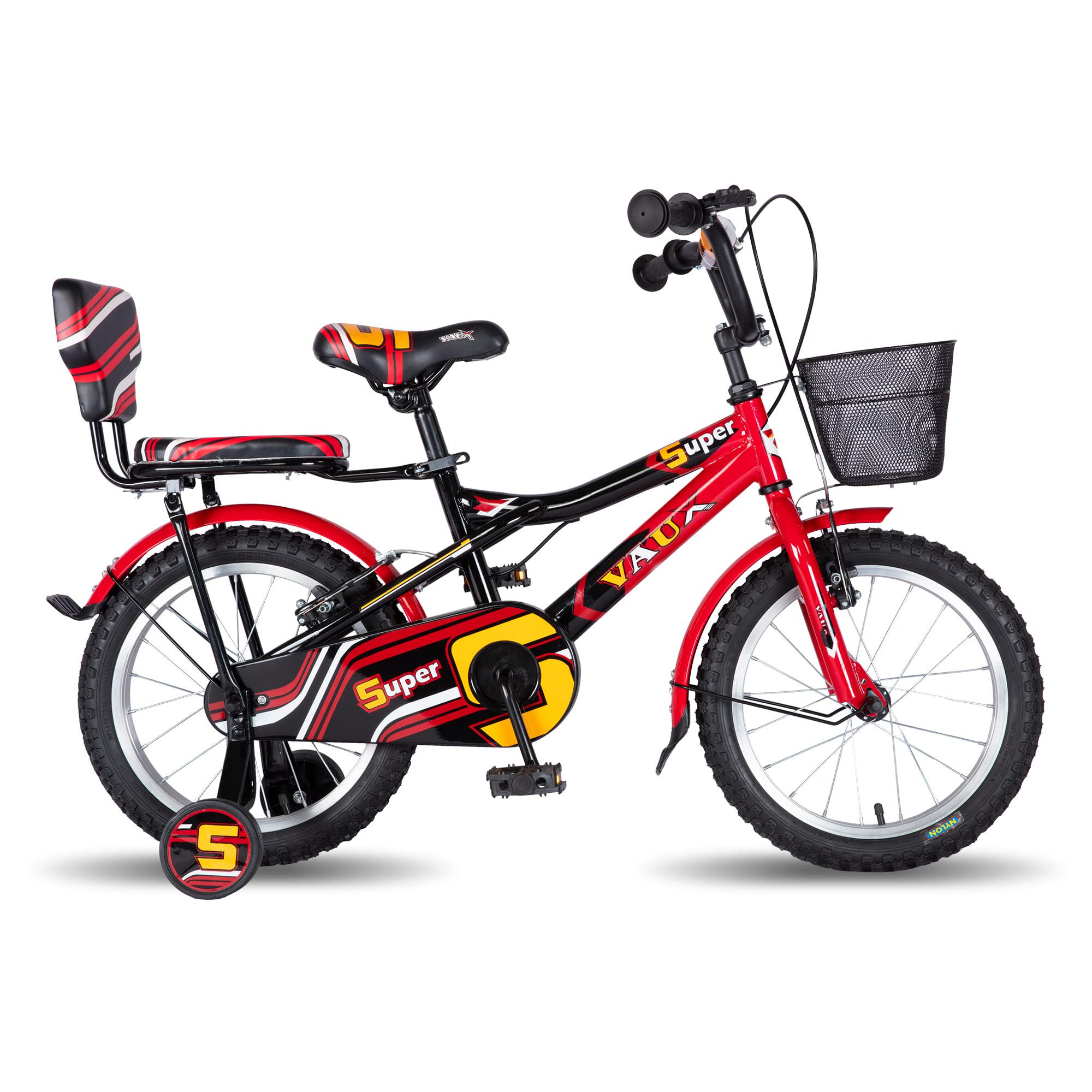 Vaux Super 16inch Cycle for Kids 4 to 6 Years with Sidewheels, Backseat & Basket, Cycle for Kids with Steel Frame & Tubular Tyres, Bicycle for Boys & Girls Ideal Height 3.3ft to 3.9ft(Red) (B079RJK24X) Amazon Price History, Amazon Price Tracker