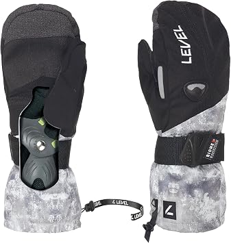 Level Fly Ski & Snowboard Mittens Biomex Wrist Protection, MembraTherm Plus Waterproof Insert, OverCuff Gauntlet w/Elastic Cord, Removable Fleece Liner, Warmth Index 3000 Pattern, 10 - XXL