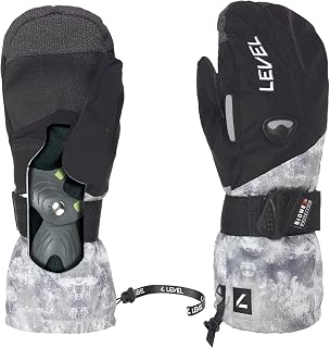 Level Fly Ski & Snowboard Mittens – Biomex Wrist Protection, Membra‑Therm Plus Waterproof Insert, Over‑Cuff Gauntlet w/Elastic Cord, Removable Fleece Liner, Warmth Index 3000 – Pattern, 7 - S