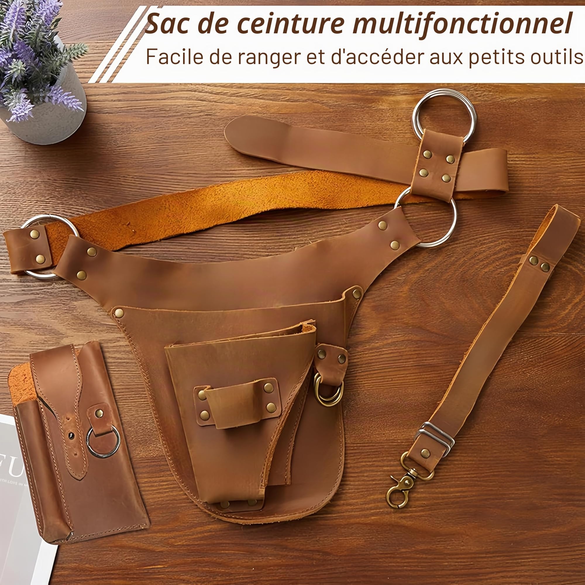Ceinture à outils de jardin, ceinture d'outils de jardin, organisateur portable en cuir PU lourd, multifonctionnel pour femmes et hommes jardiniers