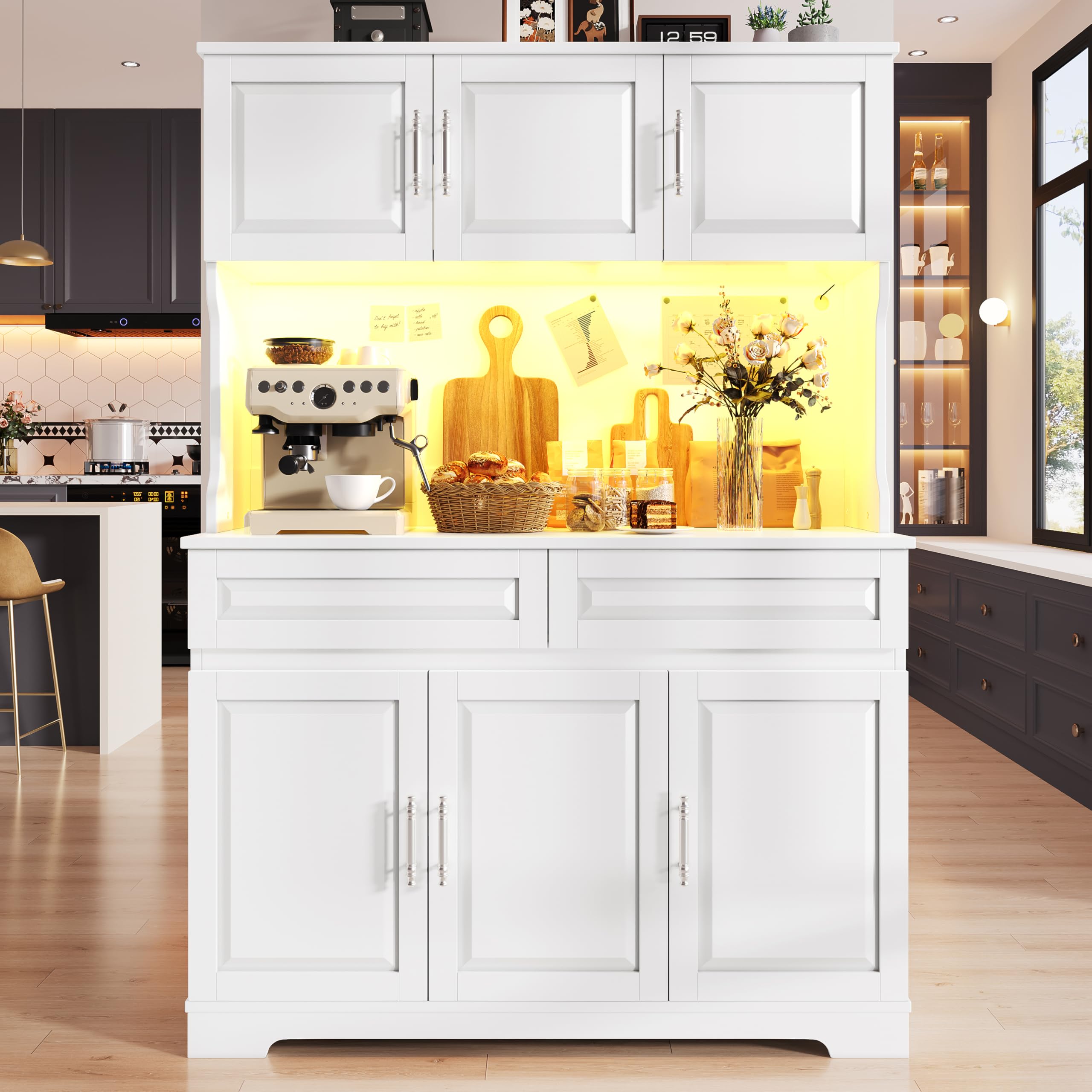 Kebnor Armadi da cucina (108 x 40 x 180 cm), mobile alto con controllo tramite app, ripiani regolabili con piano di lavoro, per cucina, sala da pranzo, credenze con illuminazione a LED (bianco)