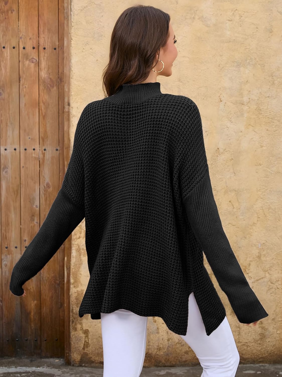 Womens Loose Sweater Oversized Turtleneck Long Batwing Sleeve Casual Winter Trendy Tops - Image 5