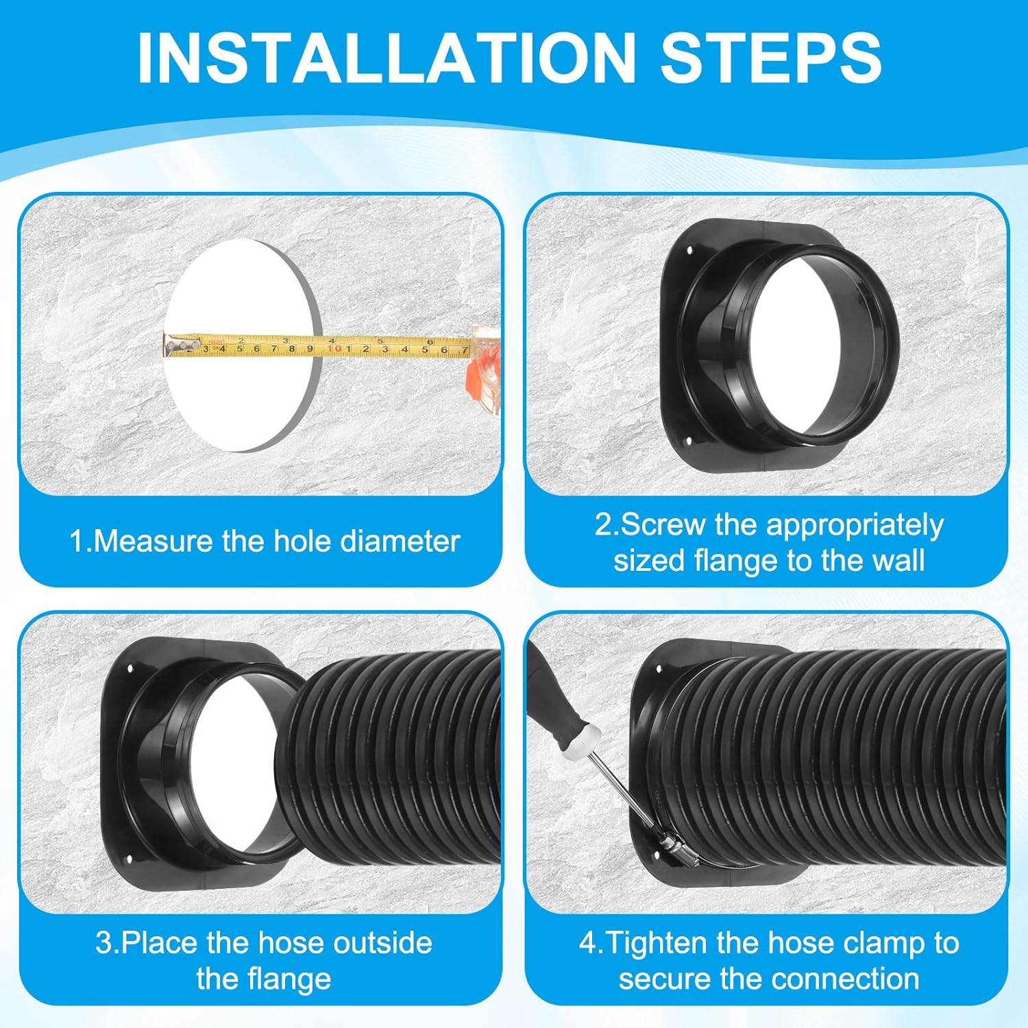 PATIKIL 6 Inch Duct Connector Flange, 2 Pack Galvanized Iron Straight Pipe Flange Square to Round Interface with Clamp for Air Heating Cooling Ventilation HVAC System, Silver