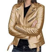 YMING Womens Classic Faux Leather Moto Jacket Notch Lapel Collar PU Jackets Autumn Zip Up Coats with Pockets