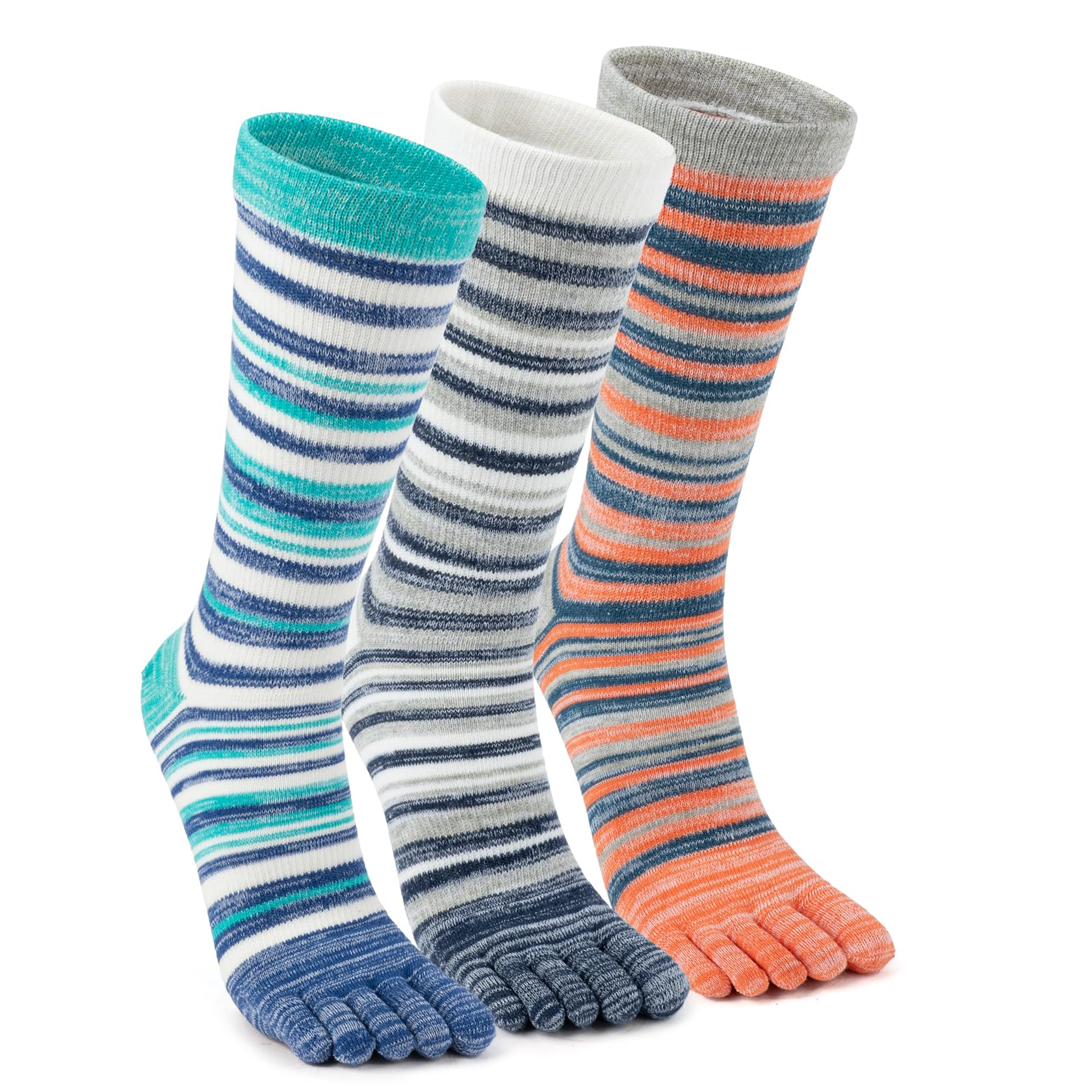 Womens Crew Toe Sock, Colorful Cotton Toe Socks for women Arch Support, Casual Calf Running Five-Toe Design(3&amp;6pairs)