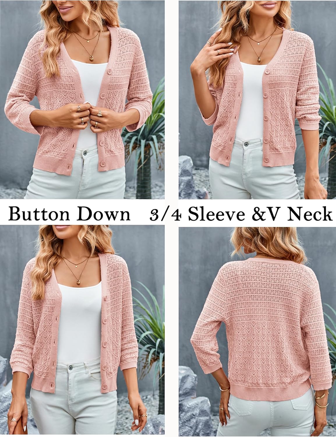 GRACE KARIN Women Lightweigt Cardigan, 2026 Spring 3/4 Sleeve Crochet Sweaters, Summer Cropped Knit Trendy Shrug Tops