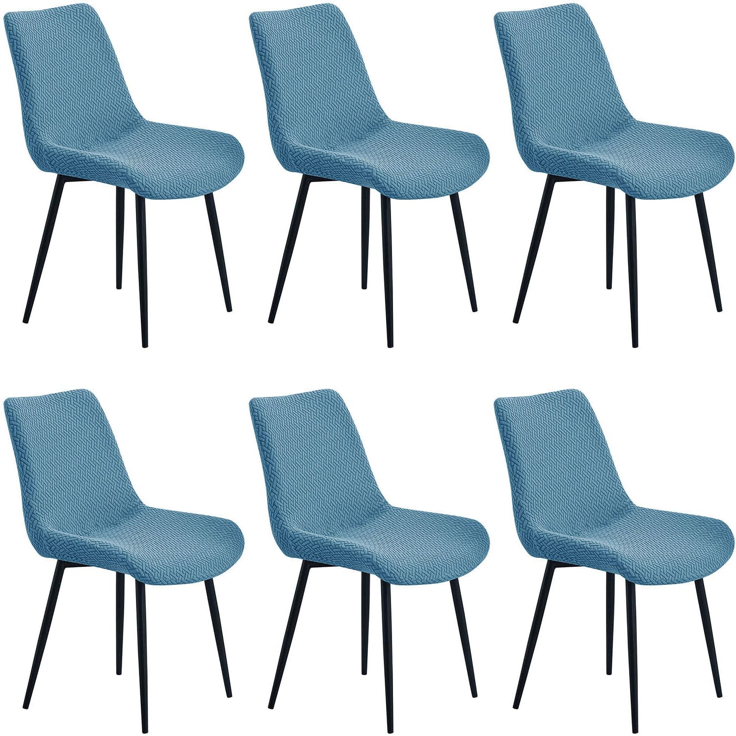 YOPOIY Shell Chair Covers Set of 6 4 2, High Stretch Curved Back Dining Chair Slipcovers, Mid Century Modern Armless Accent Side Chair Furniture Protector (blue,6 PCS)