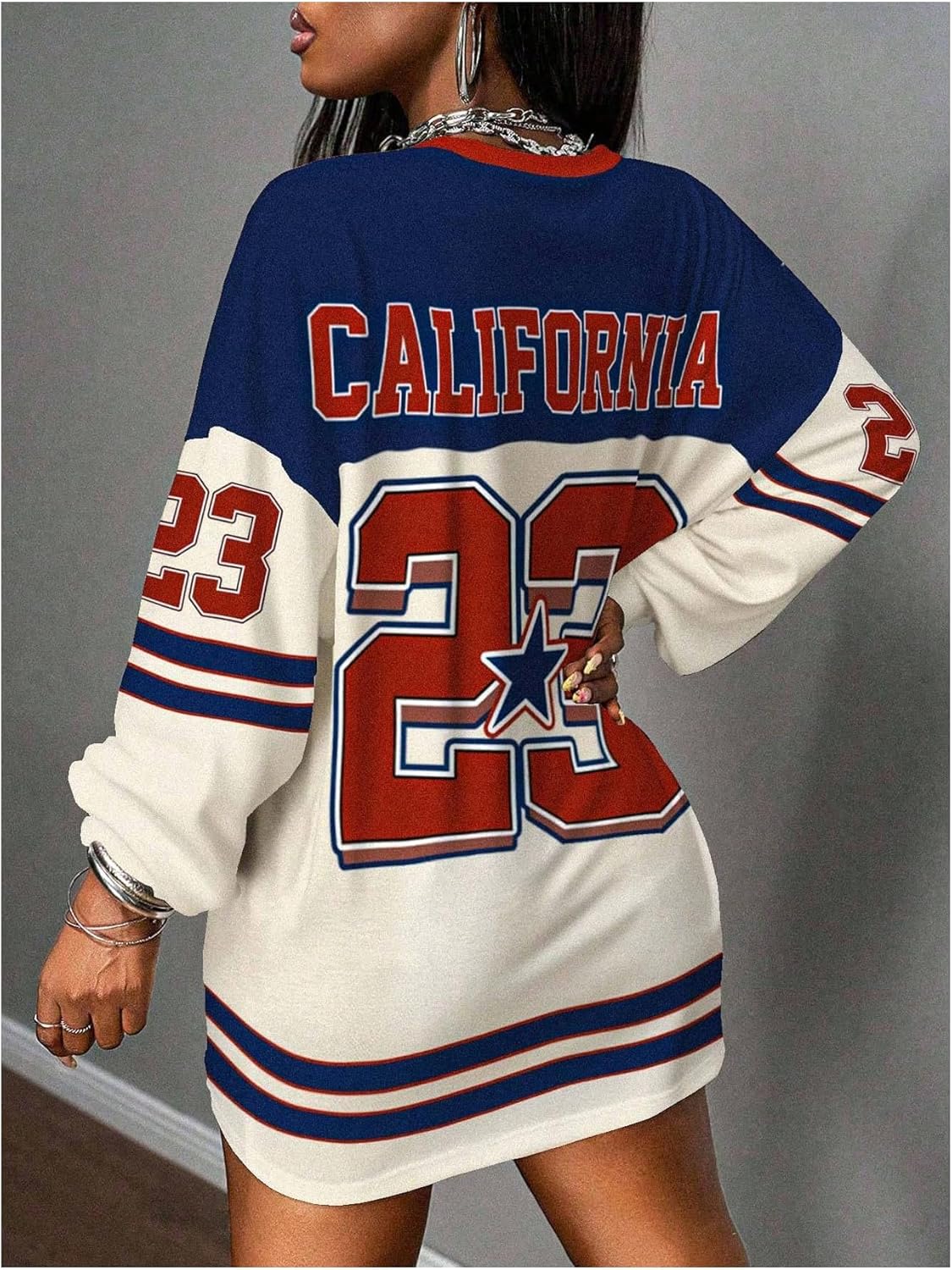 Women's Oversized Jersey Shirts Long Sleeve Y2K Graphic Tees Crew Neck Street T Shirts Game Day Outfit - Image 2