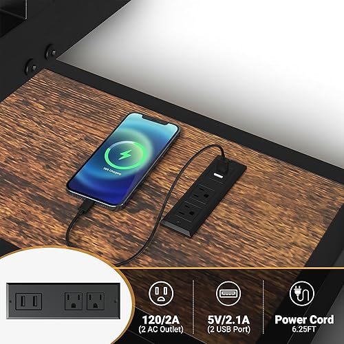 Miniatura 5 de Cama alta tamaño Queen con escritorio, marco de cama alta de metal con carga USB y luces LED, cama alta resistente que ahorra espacio para niños,