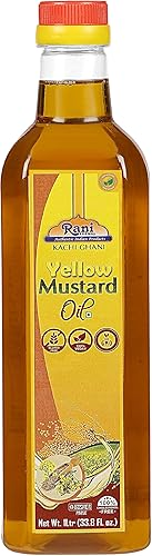 Aceite de mostaza amarilla Rani (Kachi Ghani) 33.8 onzas (1 litro) sin OMG Sin gluten Kosher Vegano 100% natural