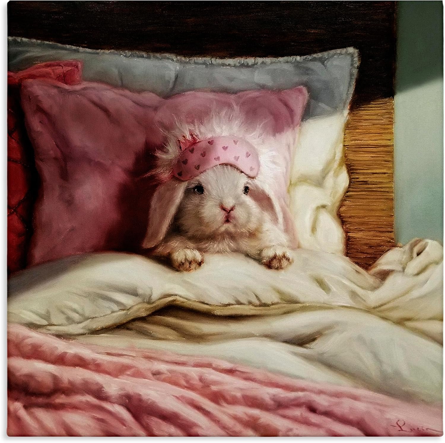 Stupell Industries Bunny Rabbit Resting in Bed Off-White Pink, Designed by Lucia Heffernan Canvas Wall Art, 24x24
