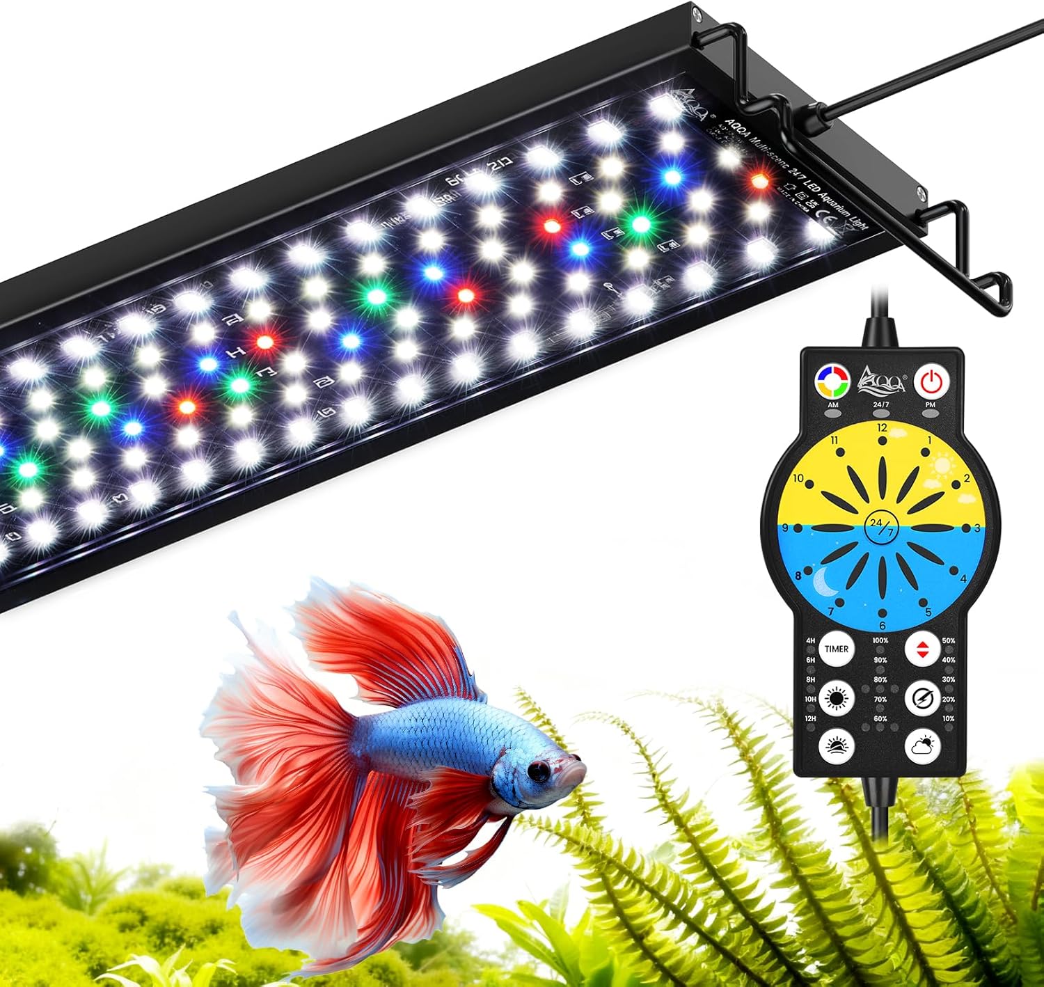 AQQA Aquarium Light with 24/7 Sunrise Sunset Mode, 9 Colors & 10-Level Brightness, Full Spectrum LED Fish Tank Light with Timer for Plant Growth, Freshwater Tanks (26W for 18-24 inch Tank)