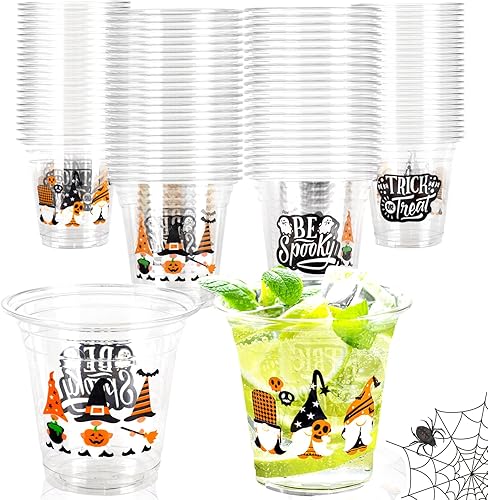 Vasos de gnomo para fiesta de Halloween, 12 onzas, desechables, de plástico transparente, espeluznantes y lindos bocadillos de gnomo, tazas de