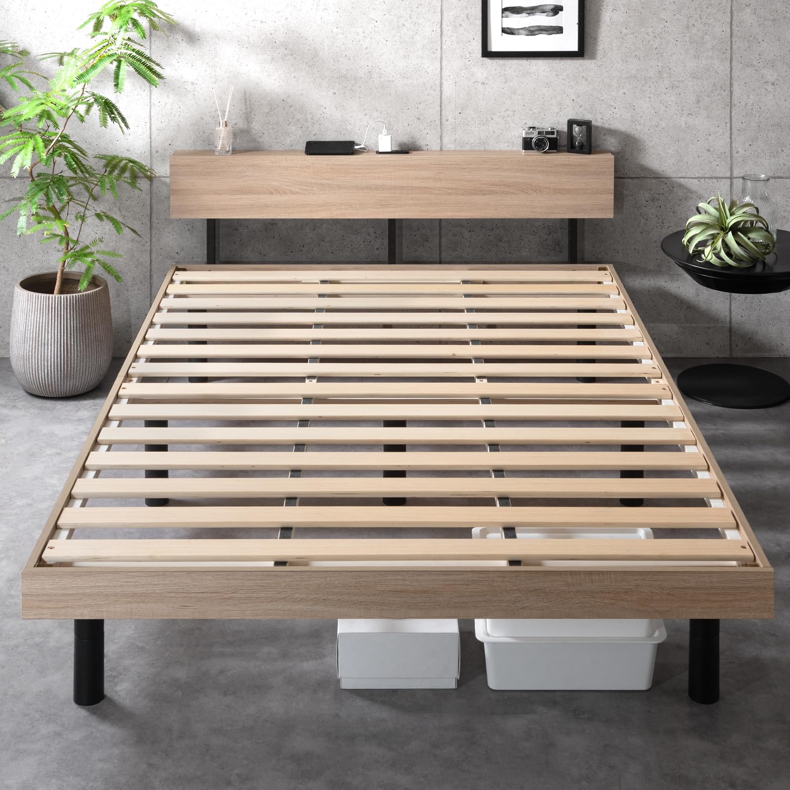 Amazon｜タンスのゲン ベッド シングル 宮棚付き 耐荷重300㎏ 2口