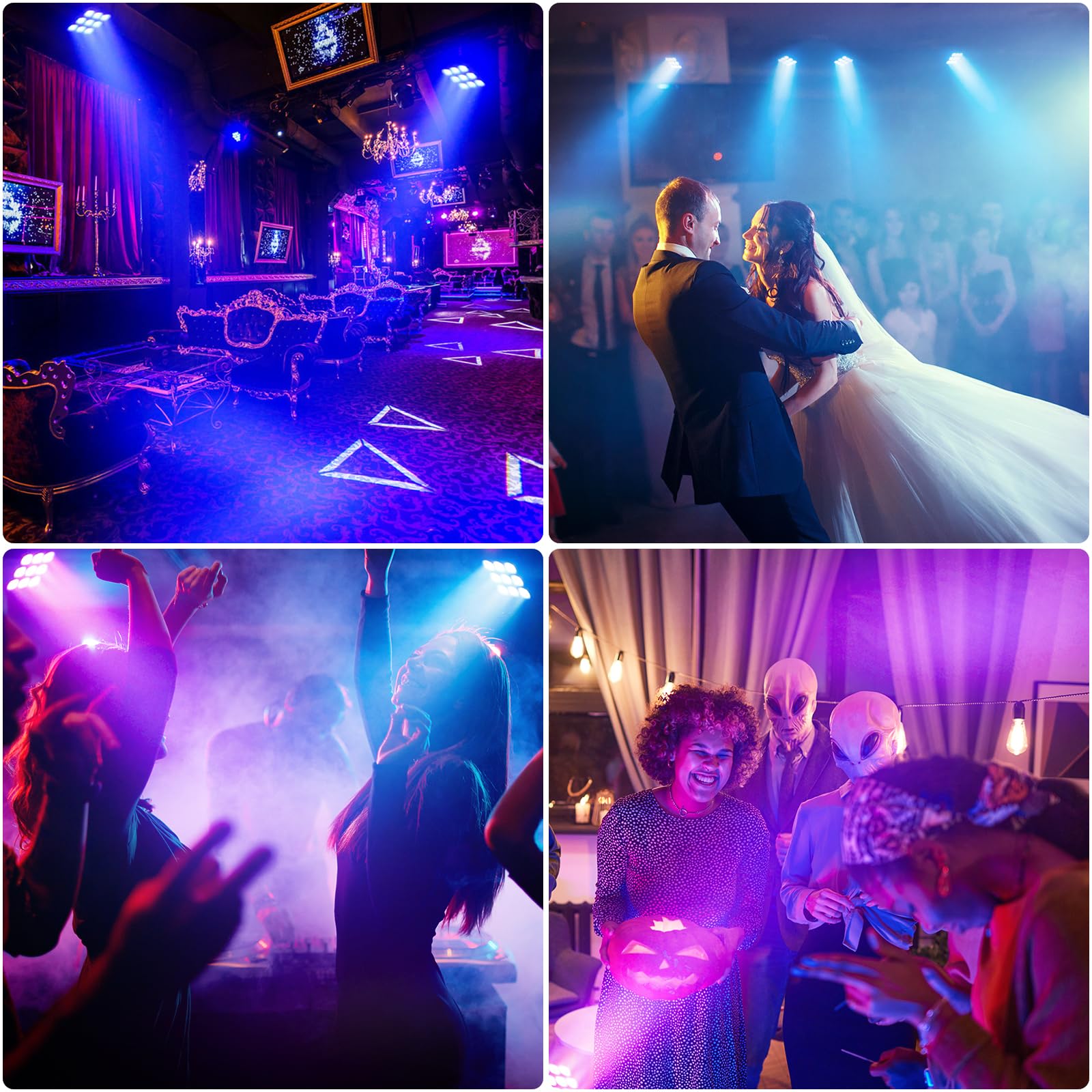 2PCS 45W RGBW Par LED, Luce da Palco Quadrata a, Luci da Festa con Modalità di Attivazione del Suono del Telecomando e DMX 8CH, Adatto per Discoteca Club Nightclub Matrimonio Palcoscenico