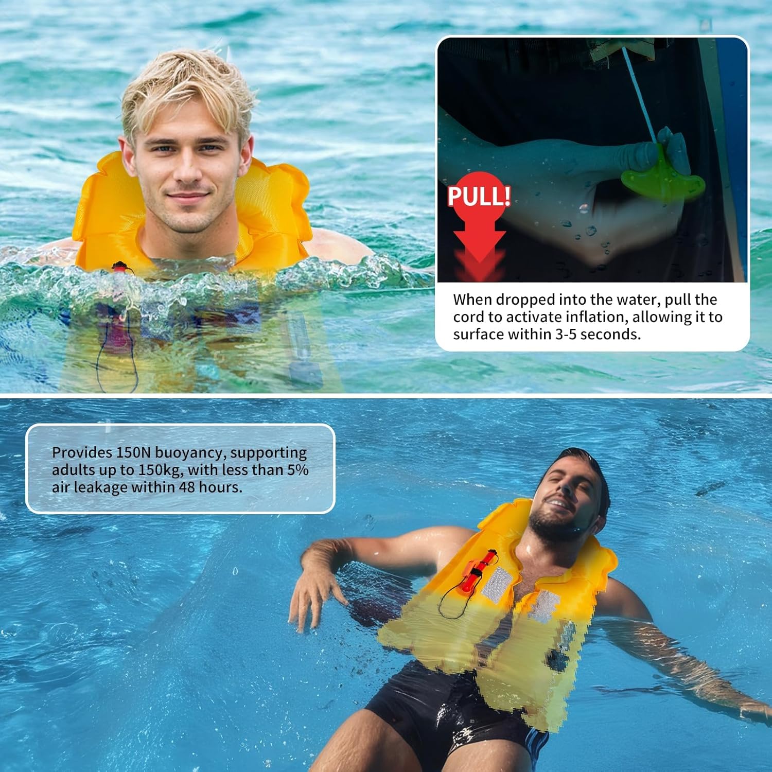 Owntop Inflatable Swim Vest Manual, Soft Padded Neckline, Secure Reflective Tapes, 24g CO2 Cartridge Included, Lightweight for Kayak, Fishing, Paddle Sports