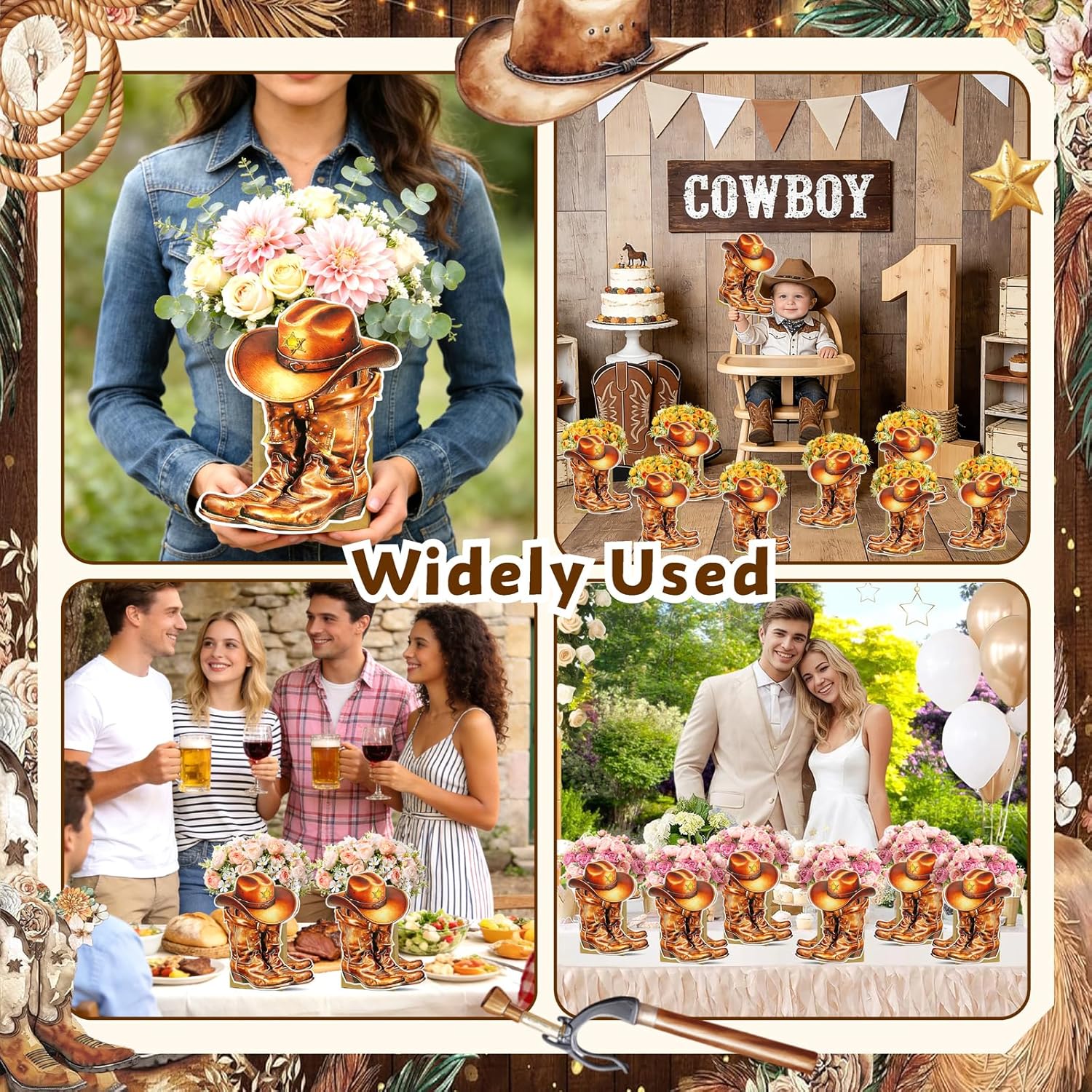 14 Set Western Party Decorations Cowboy Boots Decor Vase Wild West Centerpieces for Tables Rodeo Birthday Party Gift Boxes Vase Centerpiece for Boots or Bows Gender Reveal Baby Shower Wedding Supplies