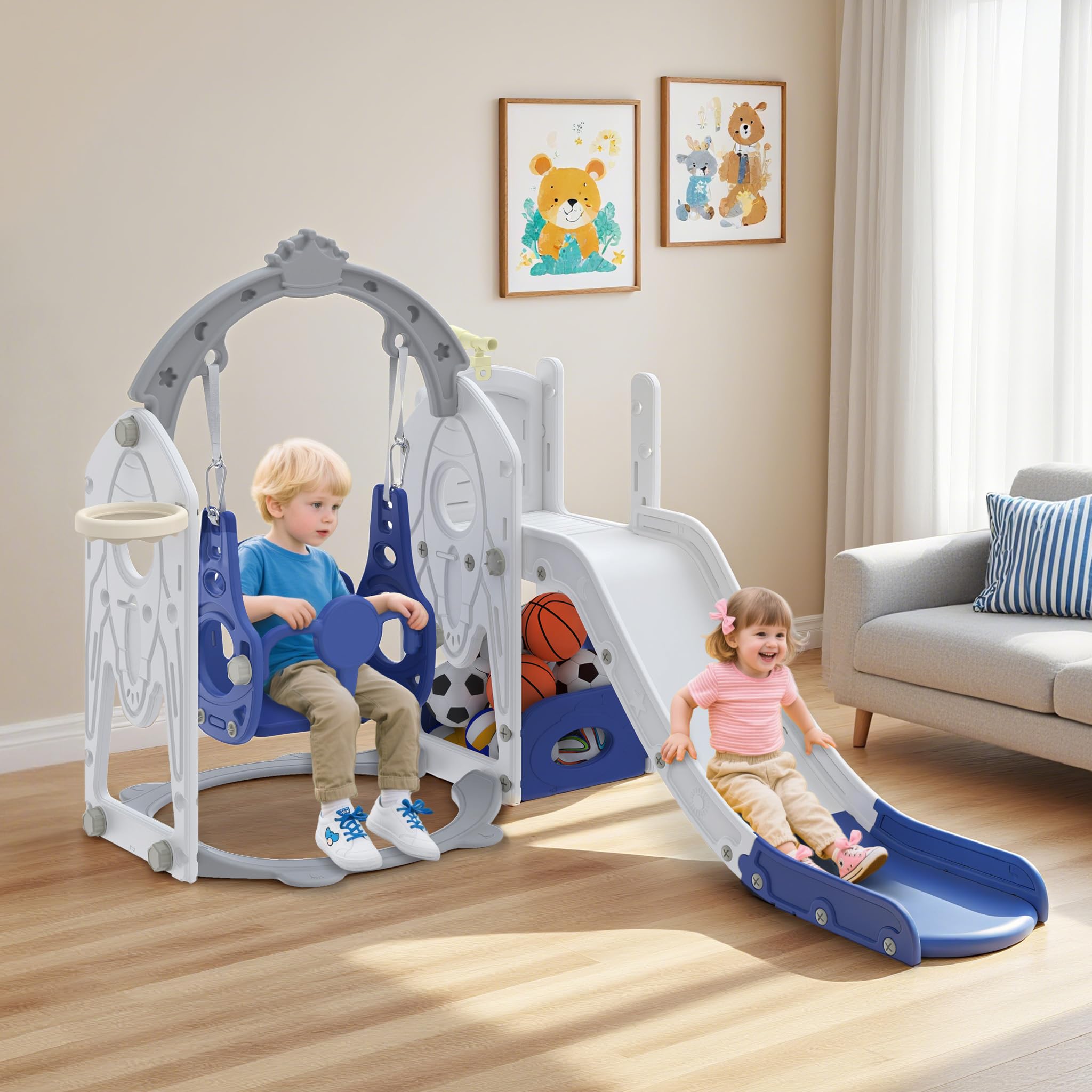 Froadp 6-in-1 Kinderrutsche für Kleinkinder ab 1 Jahr, Indoor Outdoor, HDPE & PP, bis 50kg