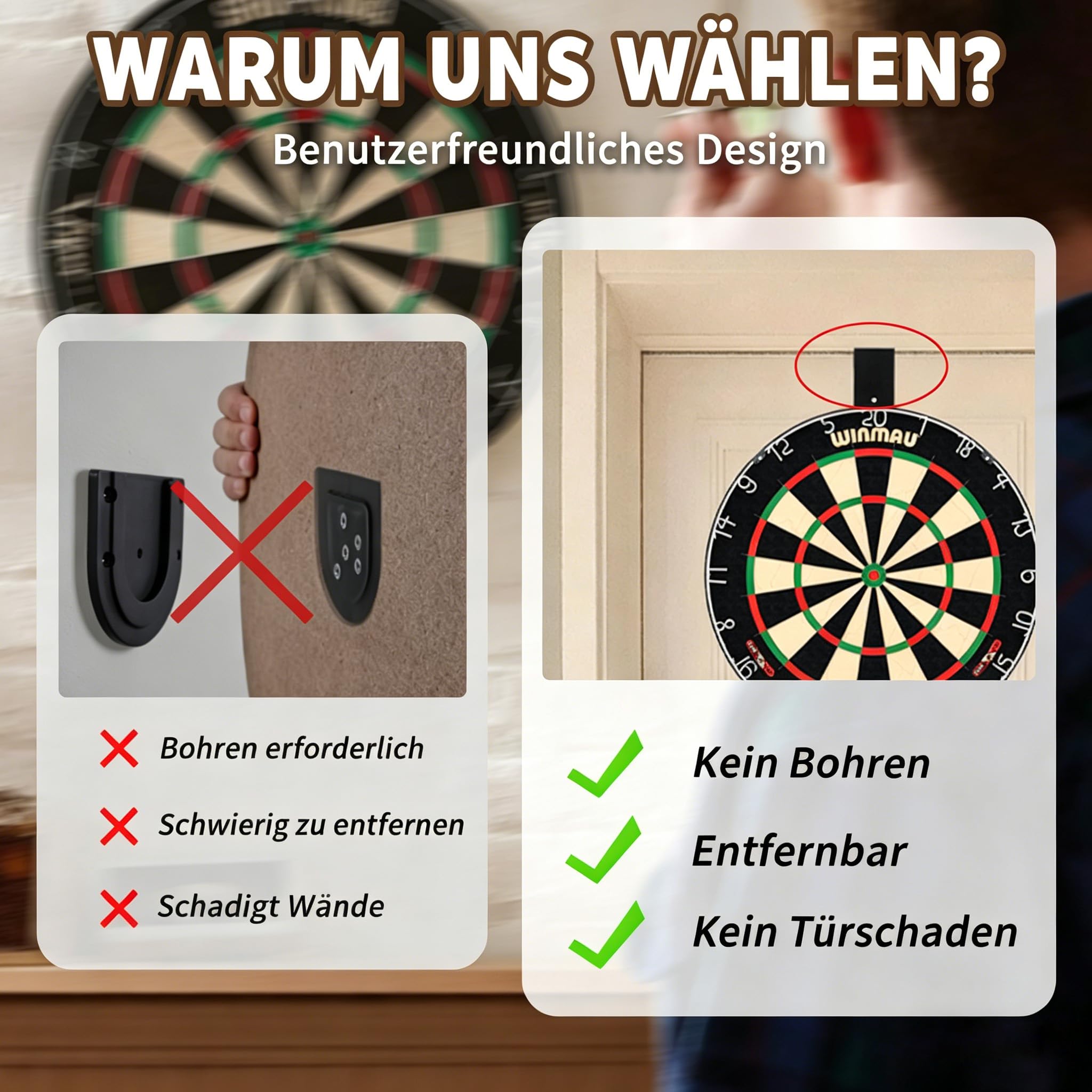 Dartscheibe Ständer für Türen, ohne Bohren, für die meisten Dartscheibe geeignet, platzsparend (Schwarz)
