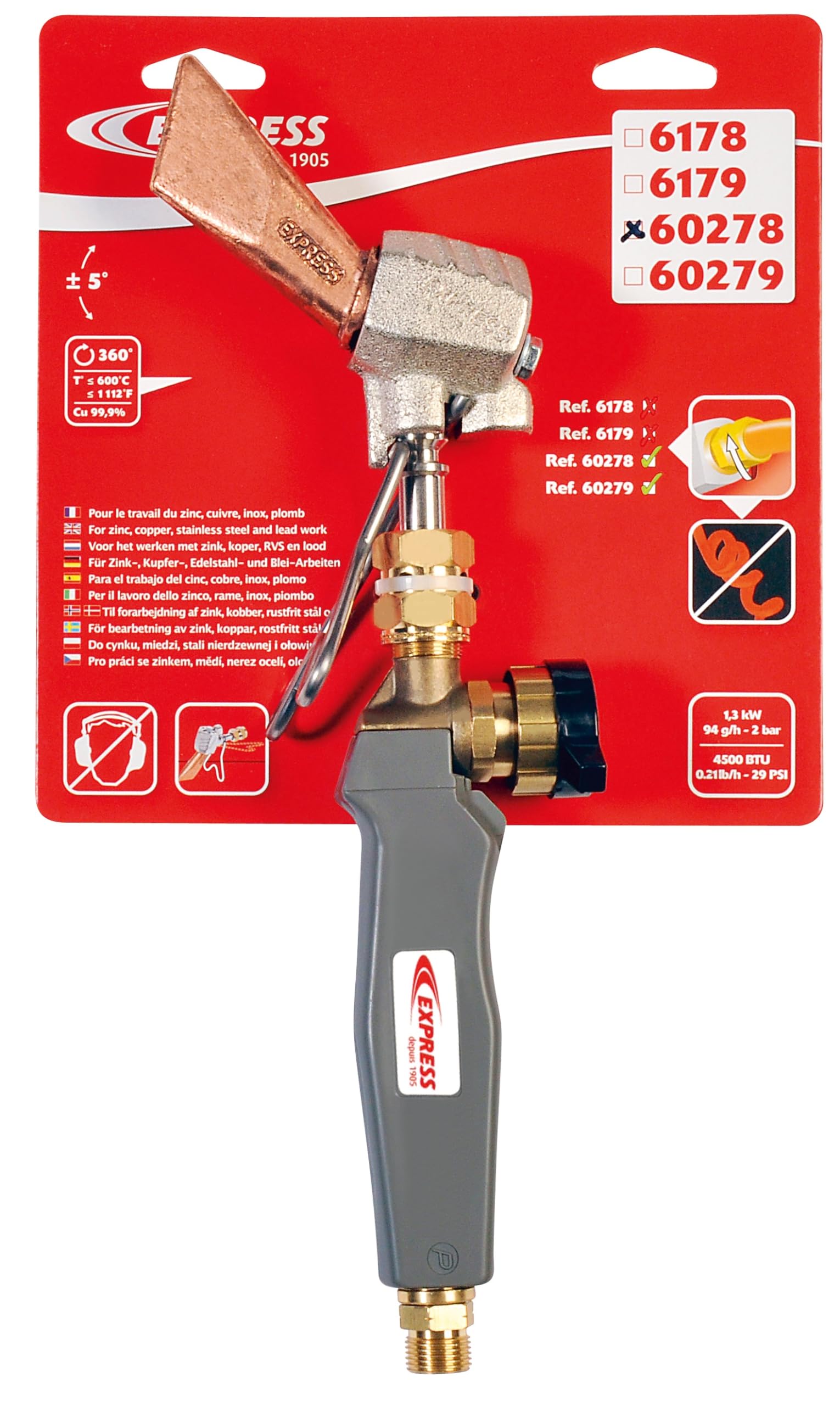 Gasbrenner - Butanbrenner - Lötlampe - Schweißbrenner - Flammenbrenner - Lötkolben bestehend aus Lötkolbenaufsatz mit Handgriff - Anschluss 3/8” links - EXPRESS