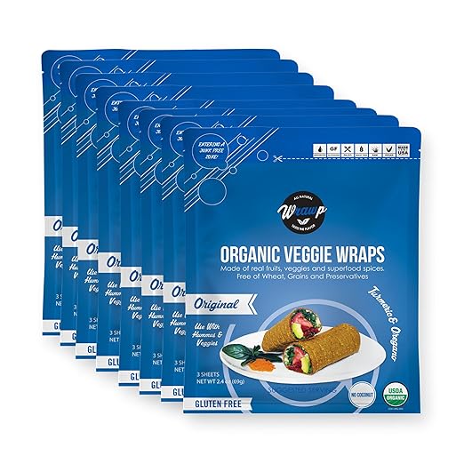 WrawP Mini Veggie Wraps - Original (8 Pack) | Wheat-Free Gluten Free Paleo Wraps Non-GMO Vegan Friendly Plant-Based Made in the USA