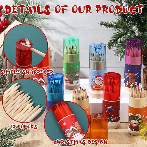 Miniatura 3 de Fumete Paquete de 32 mini lápices de colores de Navidad a granel con sacapuntas en tubo de dibujo, lápices de colores para niños, lápices de