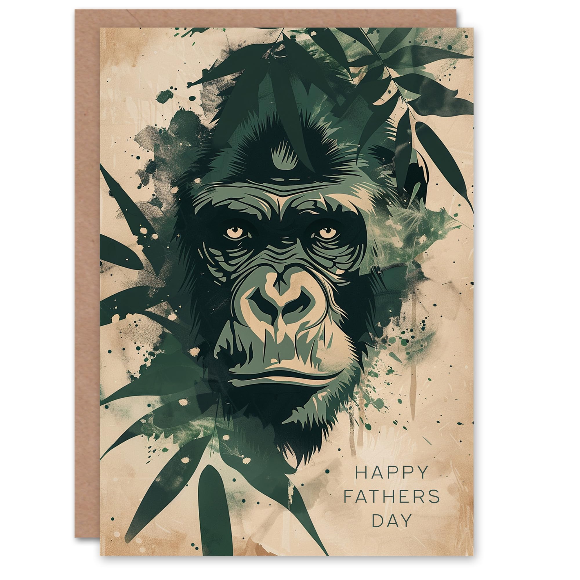 Fathers Day Card Dad Gorilla Jungle Abstract Green Leaves For Dad Father Greeting Card