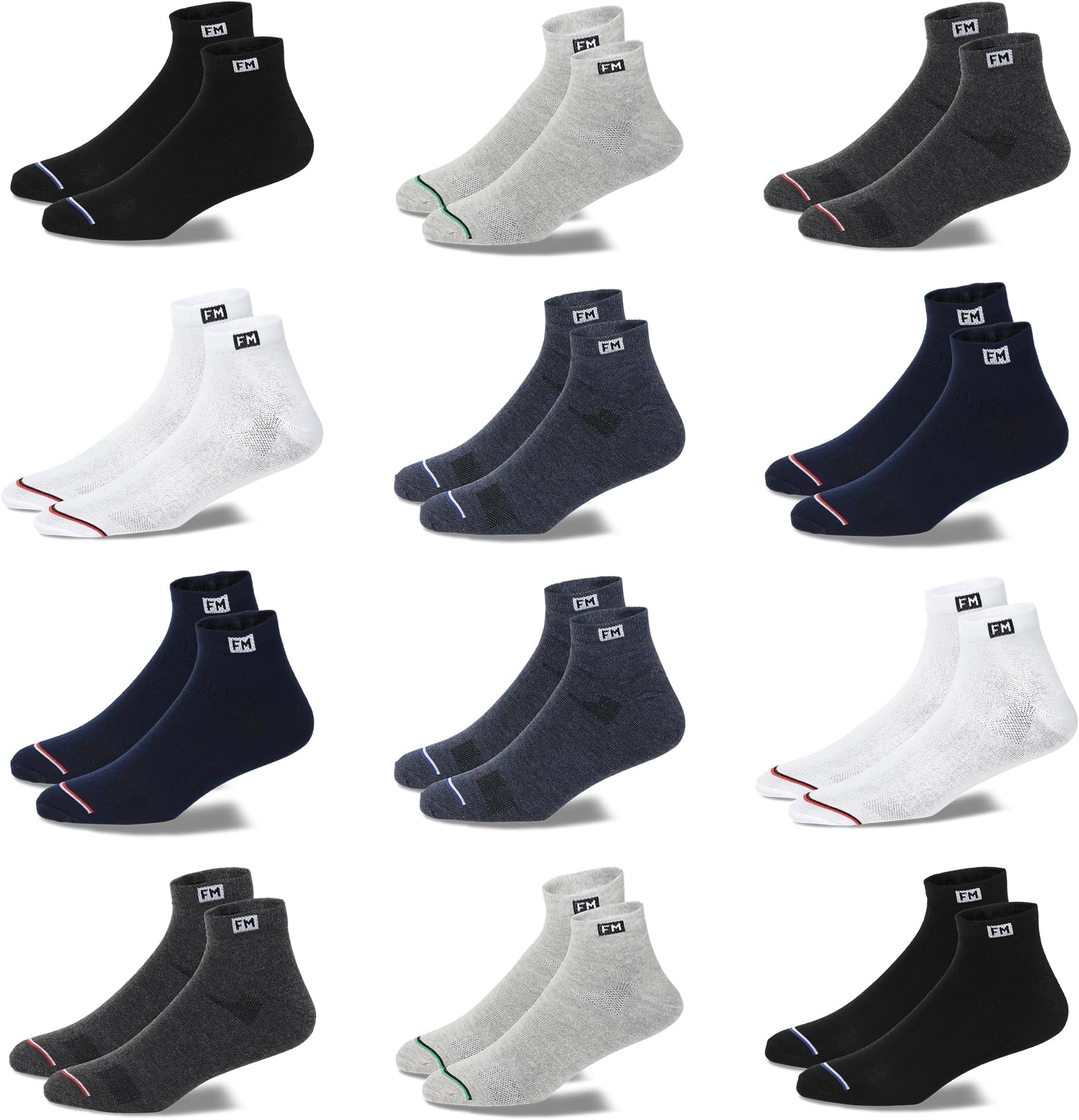 12 Pairs Sports Ankle Cotton Socks | Free Size| Breathable| Daily Use| Multicolor| 12 Pairs|