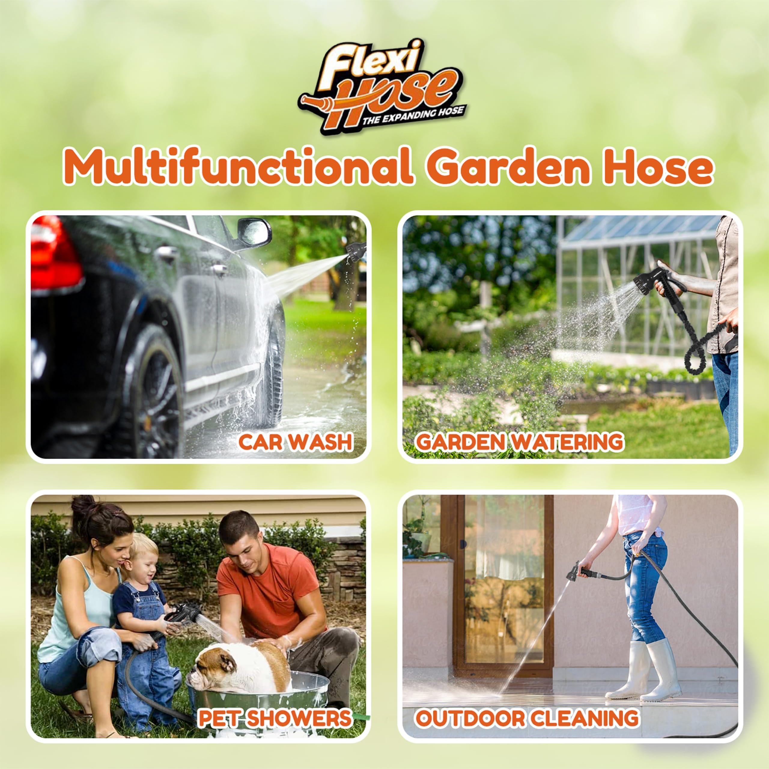 Flexi Hose Tuyau d'arrosage extensible – Tuyau d'arrosage robuste de 15 m, tuyau rétractable avec 1,9 cm – Design extensible et buse de pulvérisation incluse – Noir, 15 mètres