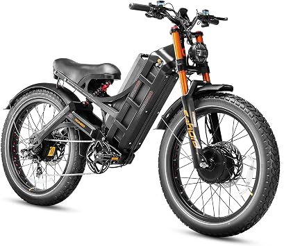 eAhora 2025 Romeo Pro 3 6000W 52Mph Electric Bike for Adults, 60V/80AH 300+Miles Long Range Dual Motors Ebike, 26 * 4.0" Fat Tire Full Suspension Electric Mountain Bike with Dual Hydraulic Disc Brakes