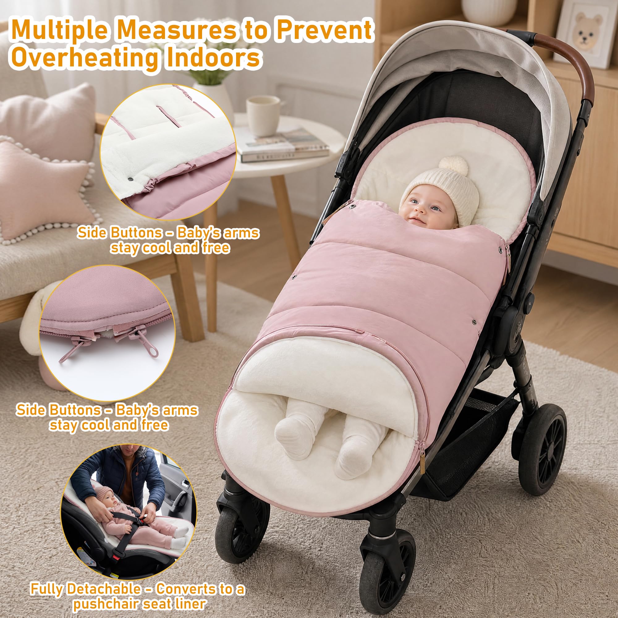 LAT Chancelières Universelle pour Poussettes, Imperméable et Coupe-Vent Chanceliere Poussette Hiver pour Poussette, Landau, Buggy (B, Rose)