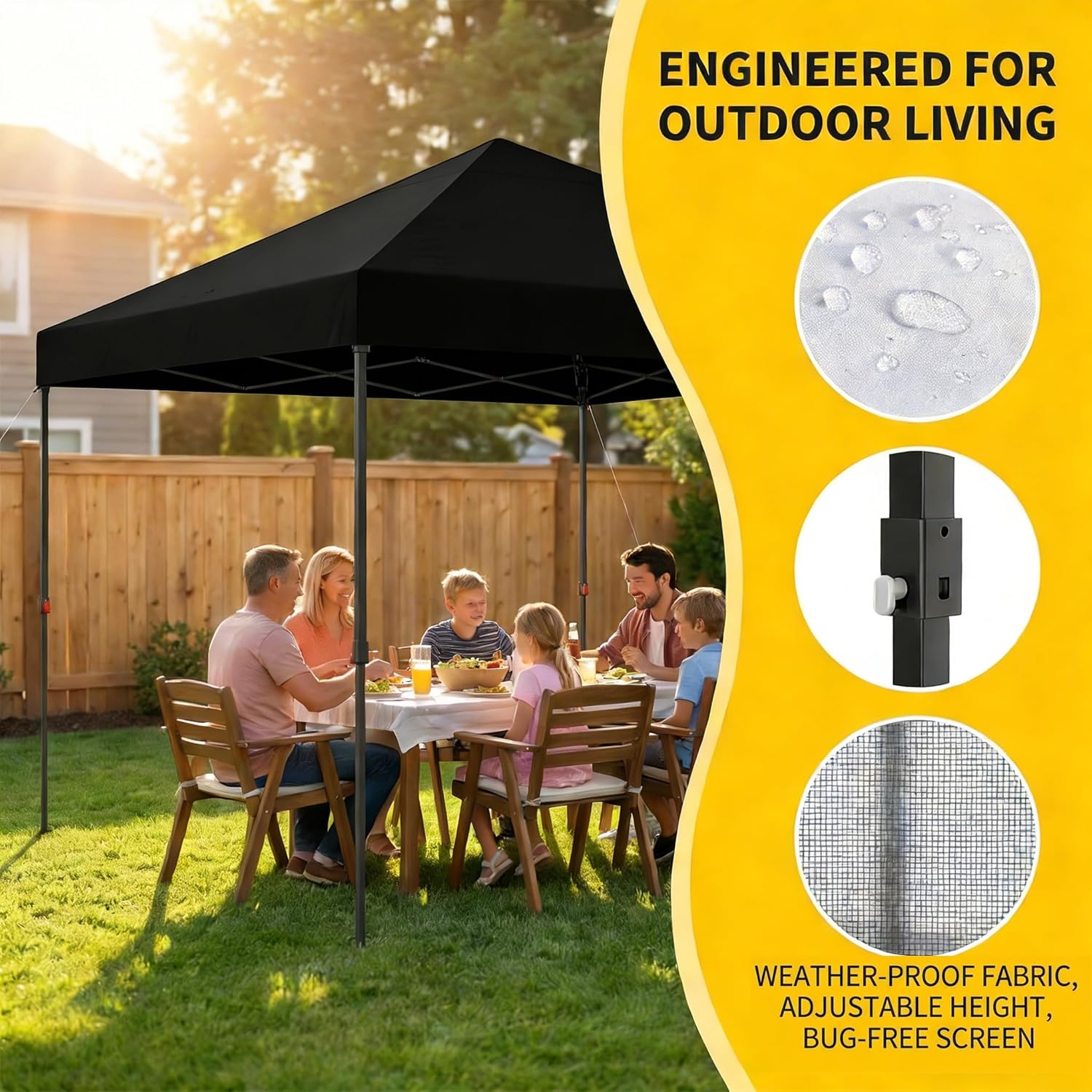 Pop Up Canopy 10x11, White, UV Protection, Water Resistant, Mosquito Netting, Adjustable Height, with Roller Bag (Black)