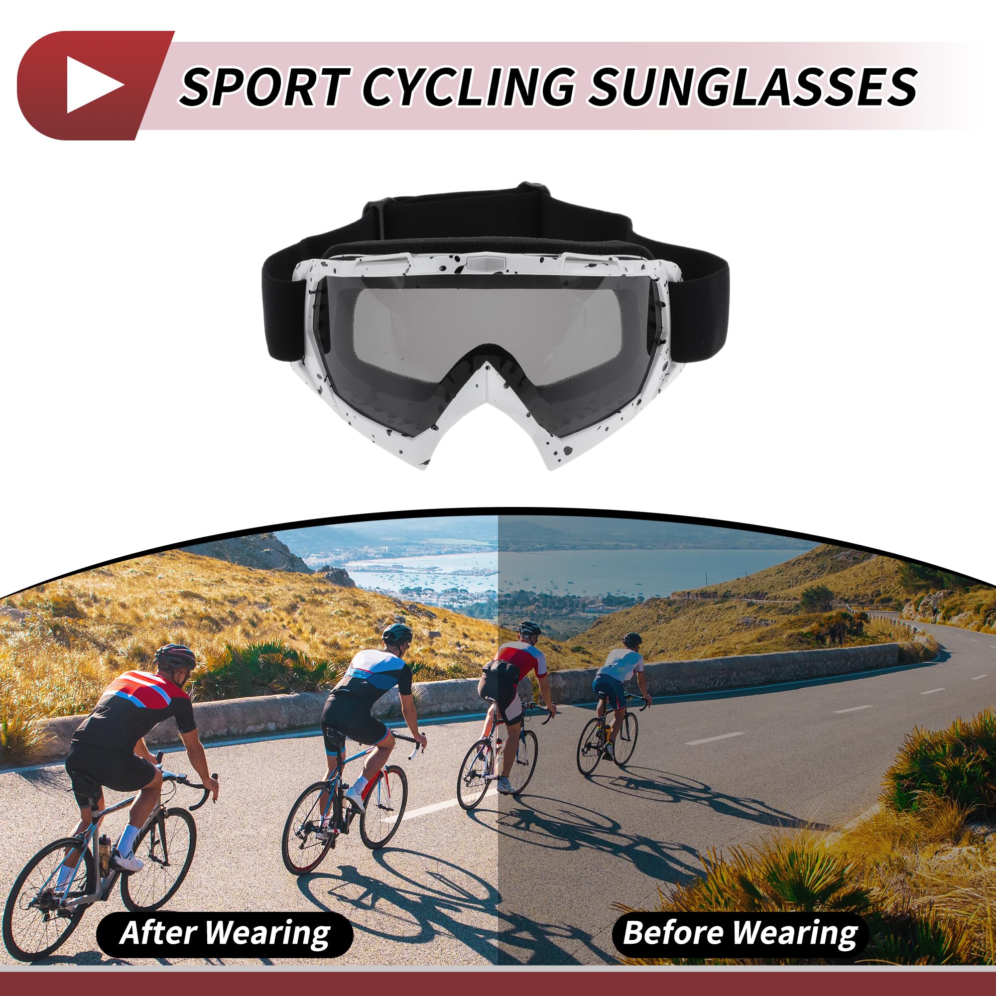 1 Set Occhiali Da Motociclista PC TPU Occhiali Da Ciclismo Lenti Grigie Montatura Bianca E Nera