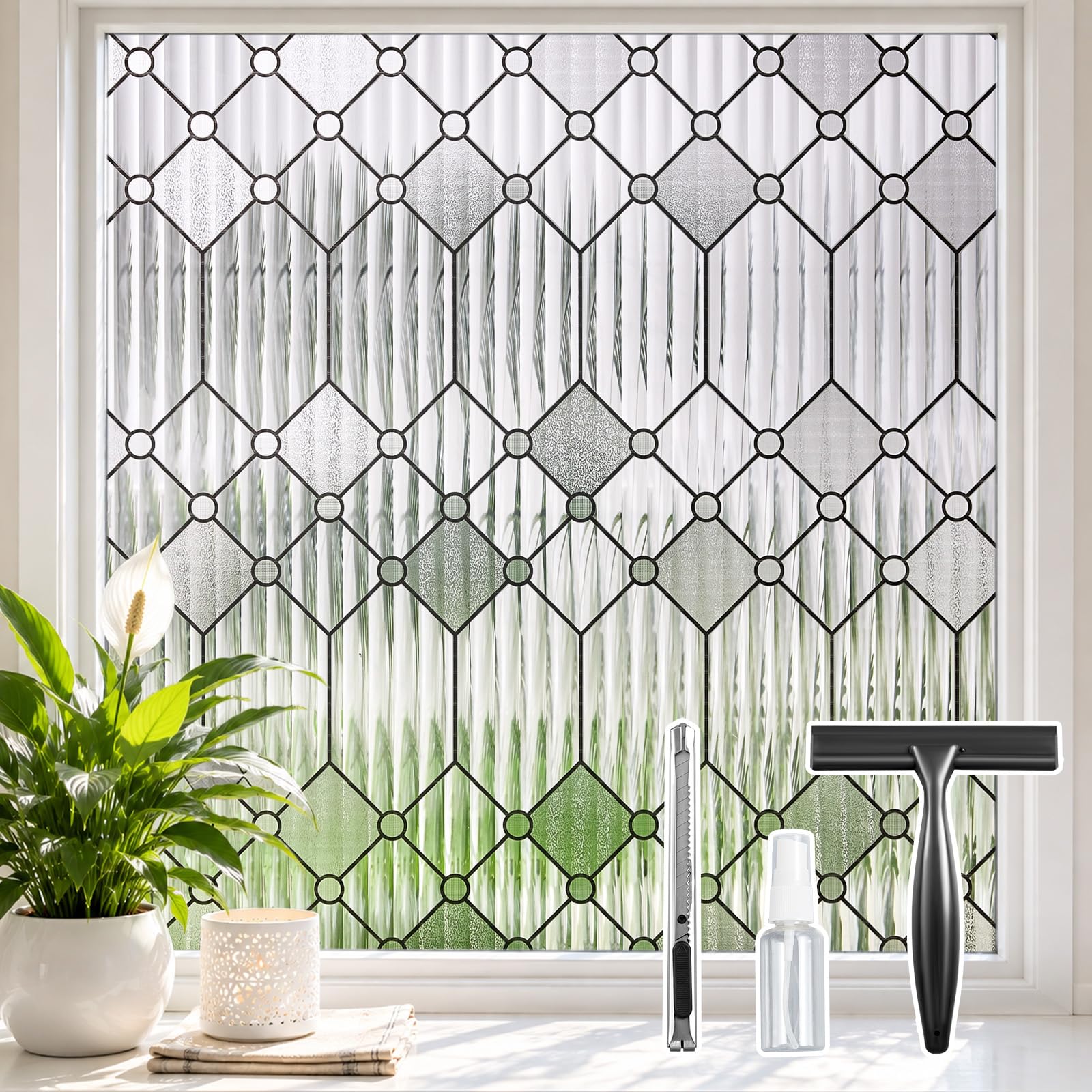 Sunbaby Reeded Glass Window Privacy Film, Frosted Static Cling, 17.5"x78.7"