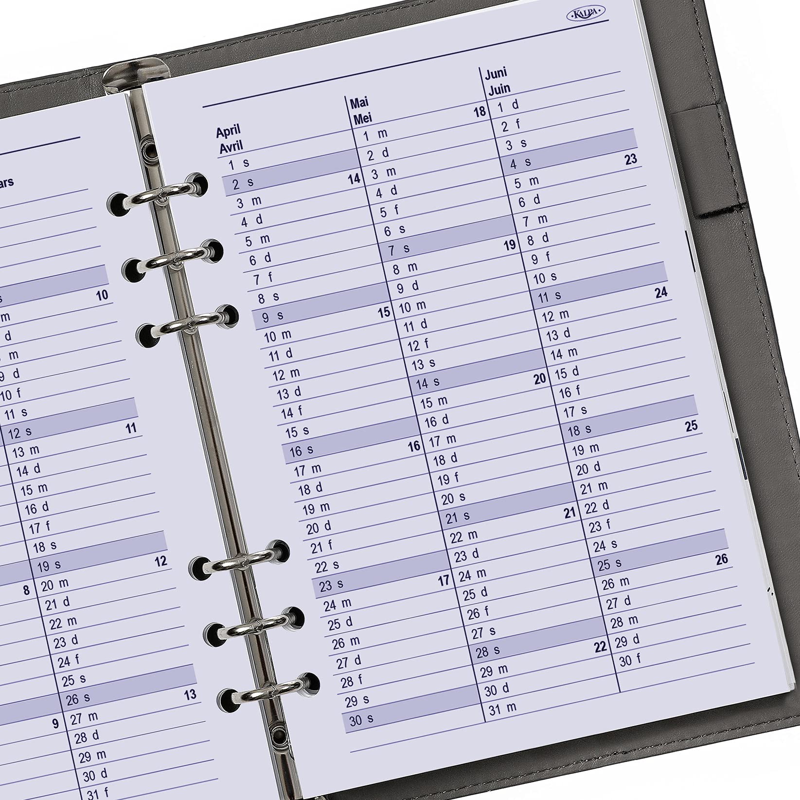 A5 Ring Binder Agenda Inserts Weekly DE FR NL 2024, White - Image 3