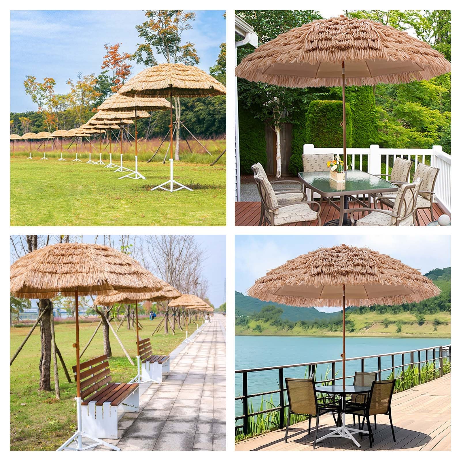 Sombrilla Terraza Inclinable Parasol De Paja Hawaii Sombrilla Playa Protección UV50+ Parasol Jardin Impermeable Parasol Terraza Antiviento Altura Ajustable Con Bolsa De Transporte Para Patio Jardín Pi