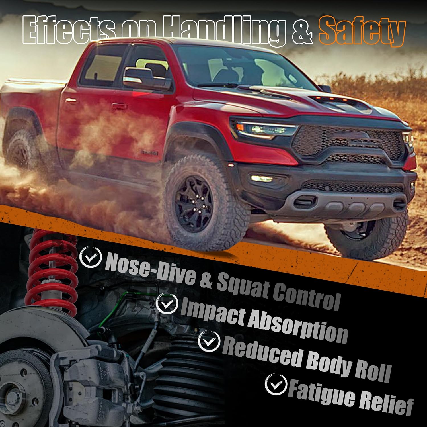 3 Inch Leveling Lifted Struts for 2012-2018 Ram 1500 4WD & 2019-2024 Ram 1500 Classic 4WD, Pre-Loaded Coil Spring, Eliminate Factory Rake, Bolt-On Installation, Improved Off-Road Performance