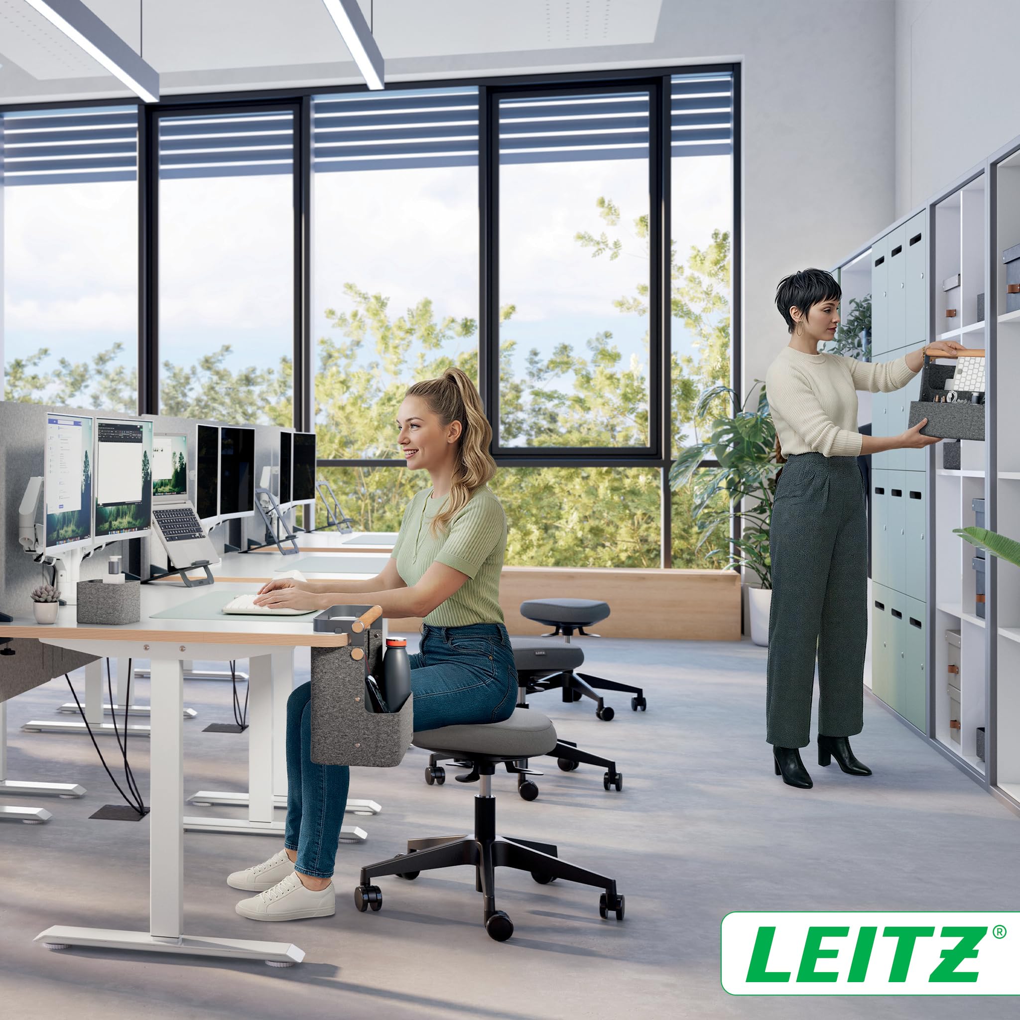 Leitz Organizer da Scrivania Portatile con Manico - Organizer per Hot Desk con Funzione Appendibile, Manico in Legno, Vassoio Interno Rimovibile e Porta Oggetti Elastici - 38 x 19 x 30-33cm
