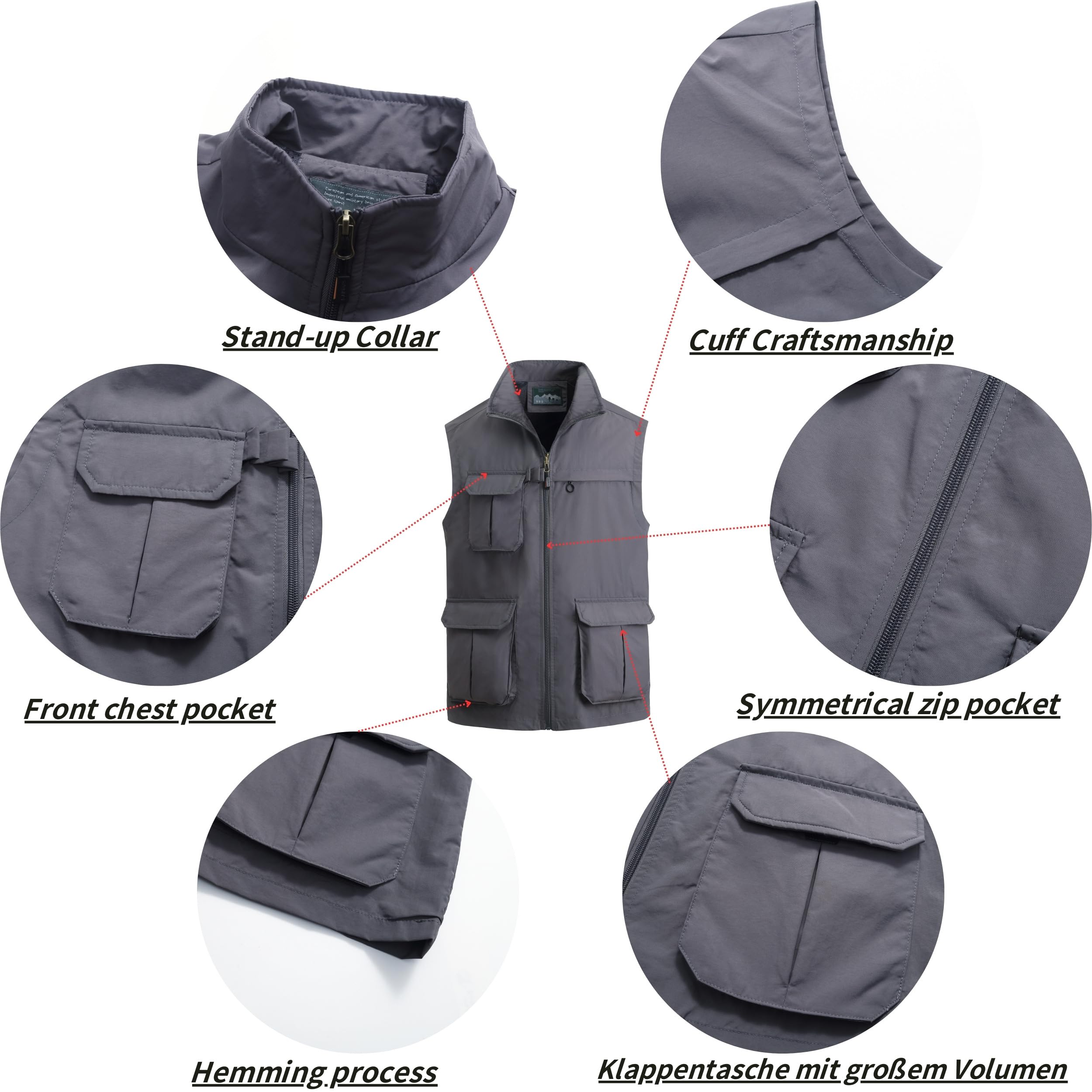 Gilet da Pesca da Uomo Giubbotto Gilet Leggero Traspirante Gilet Panciotto con Multi-Tasche Fotografia Gilet Escursionismo senza maniche Gilet Asciugatura Rapida Casual Giacca